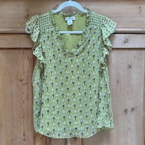 Rachel Zoe Sleeveless Top Chartreuse Lime Green Gold Print Size S